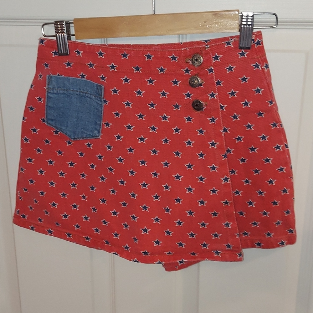 Vintage Denim Skort Red with Blue White Stars 12